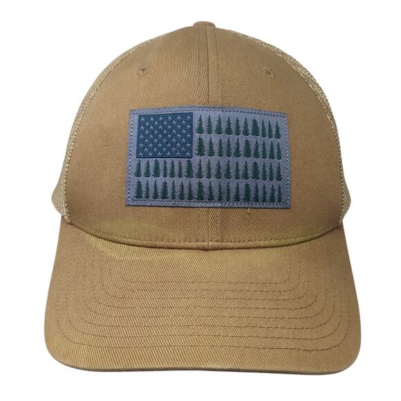 Columbia Tree Flag Fitted Trucker Hat Brown One Size Mesh Back Patriotic - Picture 1 of 7